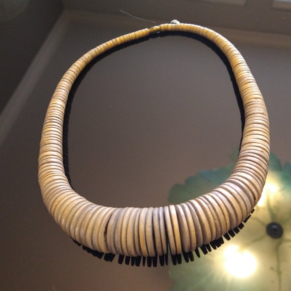 Vintage Wooden Disk Necklace - Hand Made